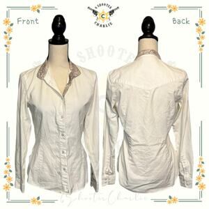 Allon Equestrian Show Shirt Womens Size 34 White Textured Paisley Collared